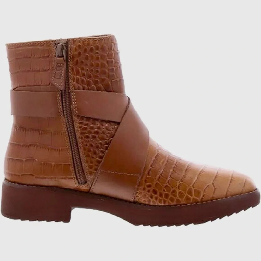 Fitflop Helmi Croc-Embossed Leather Ankle Boots